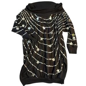 Bonnie Boerer Plus Black Star Sequin Tunic Top Macau 3X